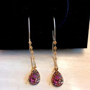 Gold/Red Faux druzy dangle earrings